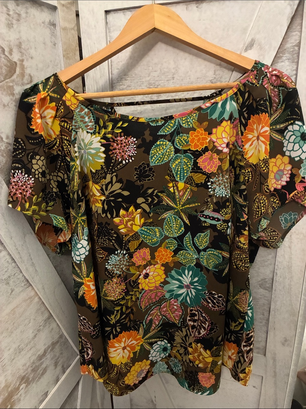 LOFT Olive Green Floral Tunic